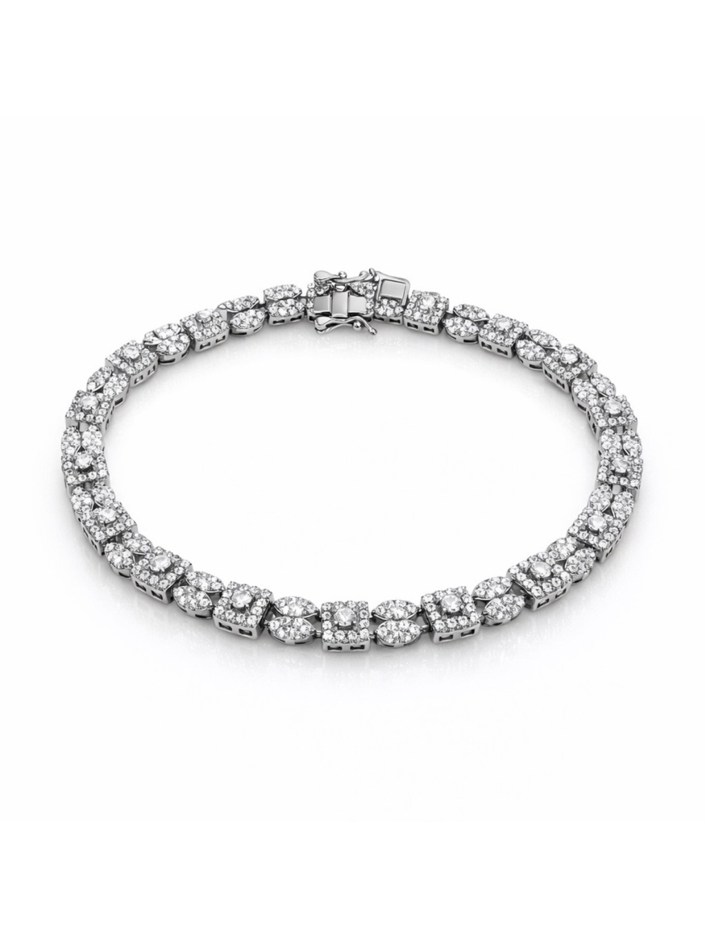 S925 Pav Cluster Crystal Tennis Bracelet